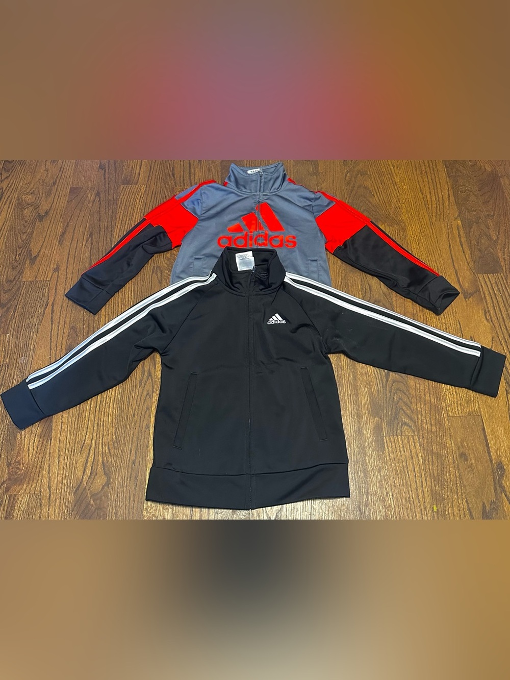 Set of two Adidas Track Jackets with Gray & Red & Black and White Pullover 4t